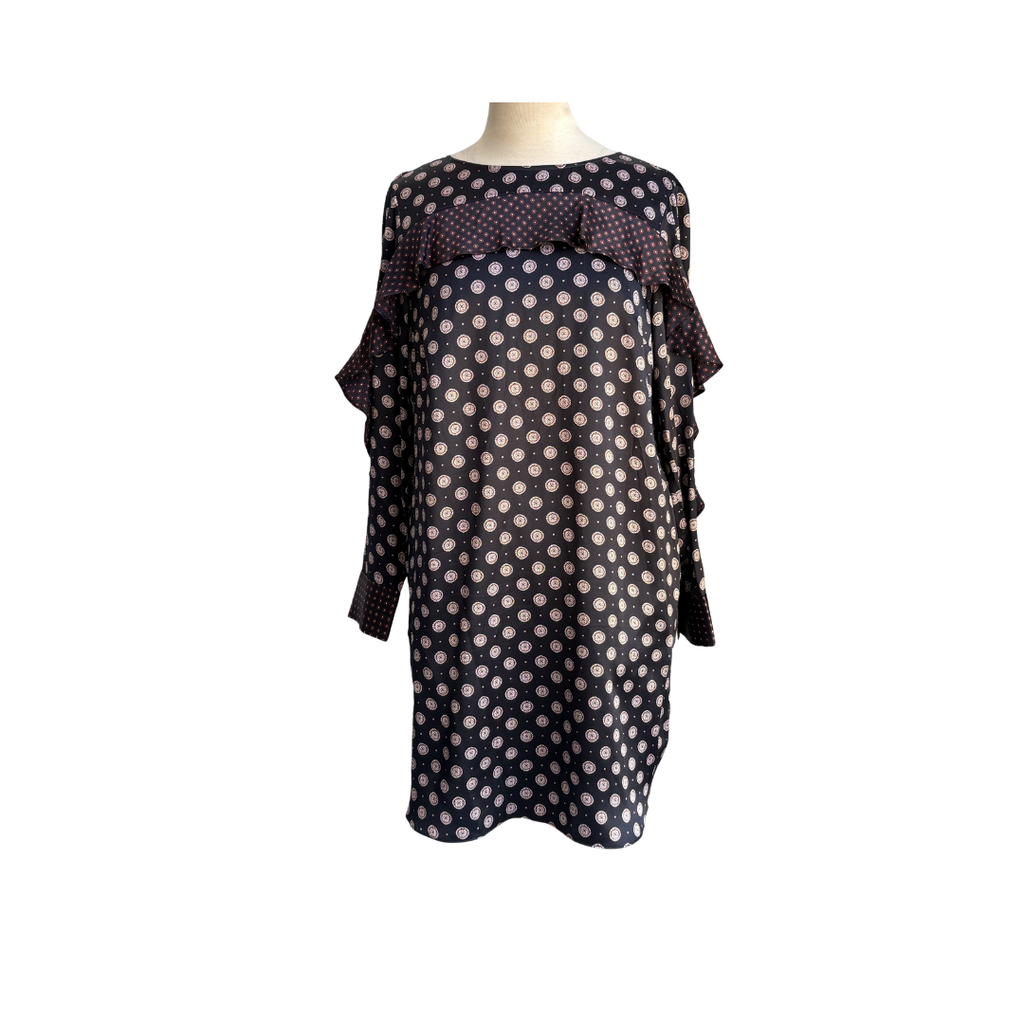 Banana Republic Navy Blue Ruffle Yoke Sleeve Shift Silk Dress | Gently ...
