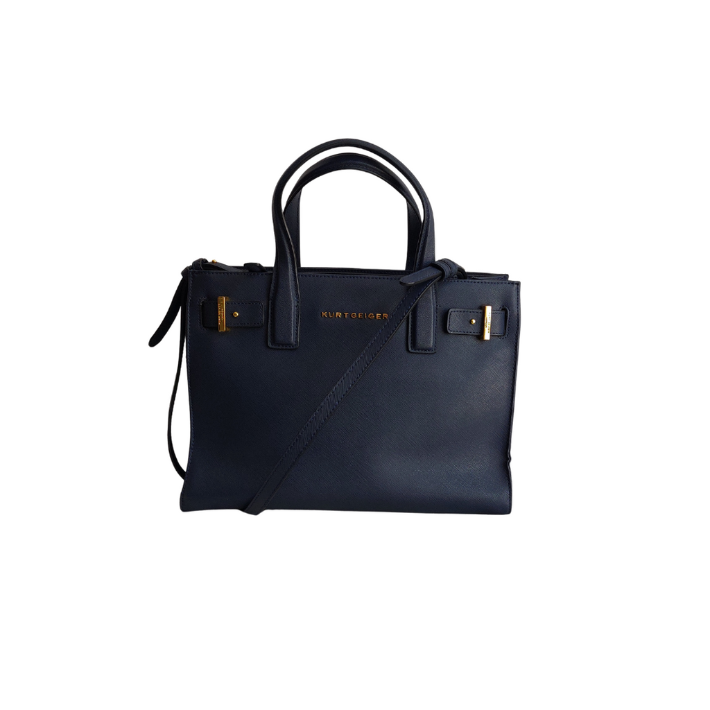 Kurt Geiger Blue Saffiano Leather Convertible Tote Bag | Pre Loved |