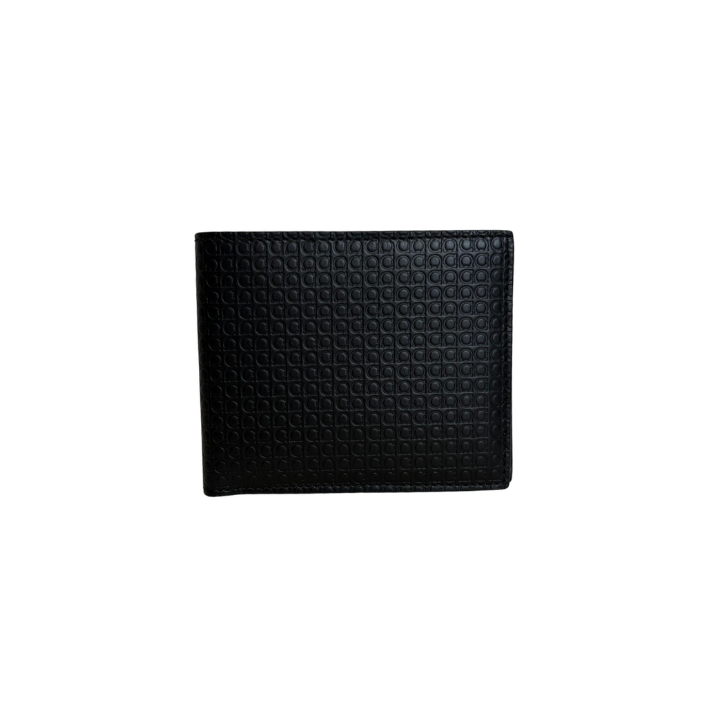 Ferragamo Men's Black Leather Logo Print Gancini Bi-fold Wallet | Like New |