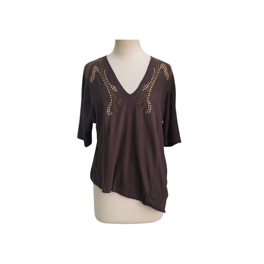 Zara Charcoal & Metallic Gold & Brass Grommet Embellished Top | Pre Loved |