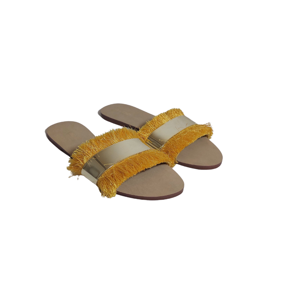 ALDO Yellow Fringe & Metal Flat Slides | Brand new |