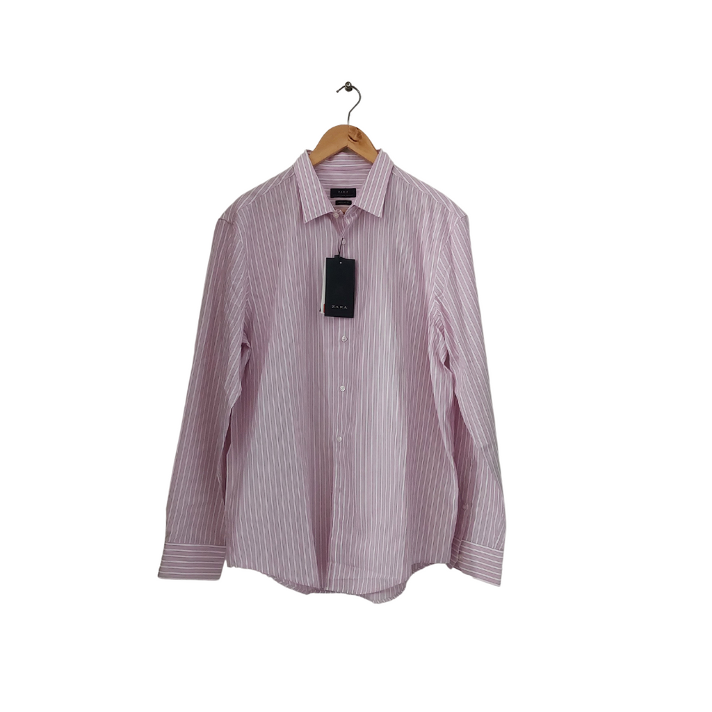 ZARA Pink and White Striped Collared Men's Shirt | Brand New |