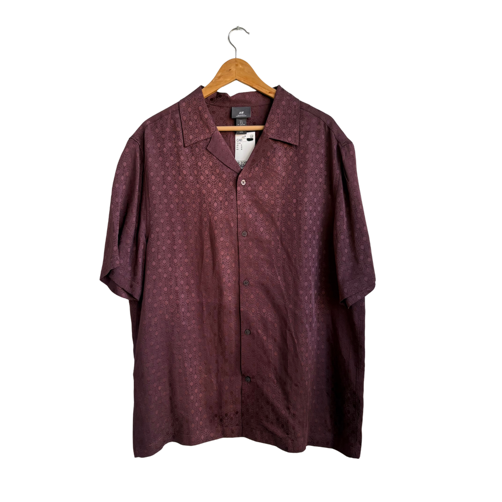 H&M Men's Dusty Plum Self Print Button Down Shirt | Brand New |