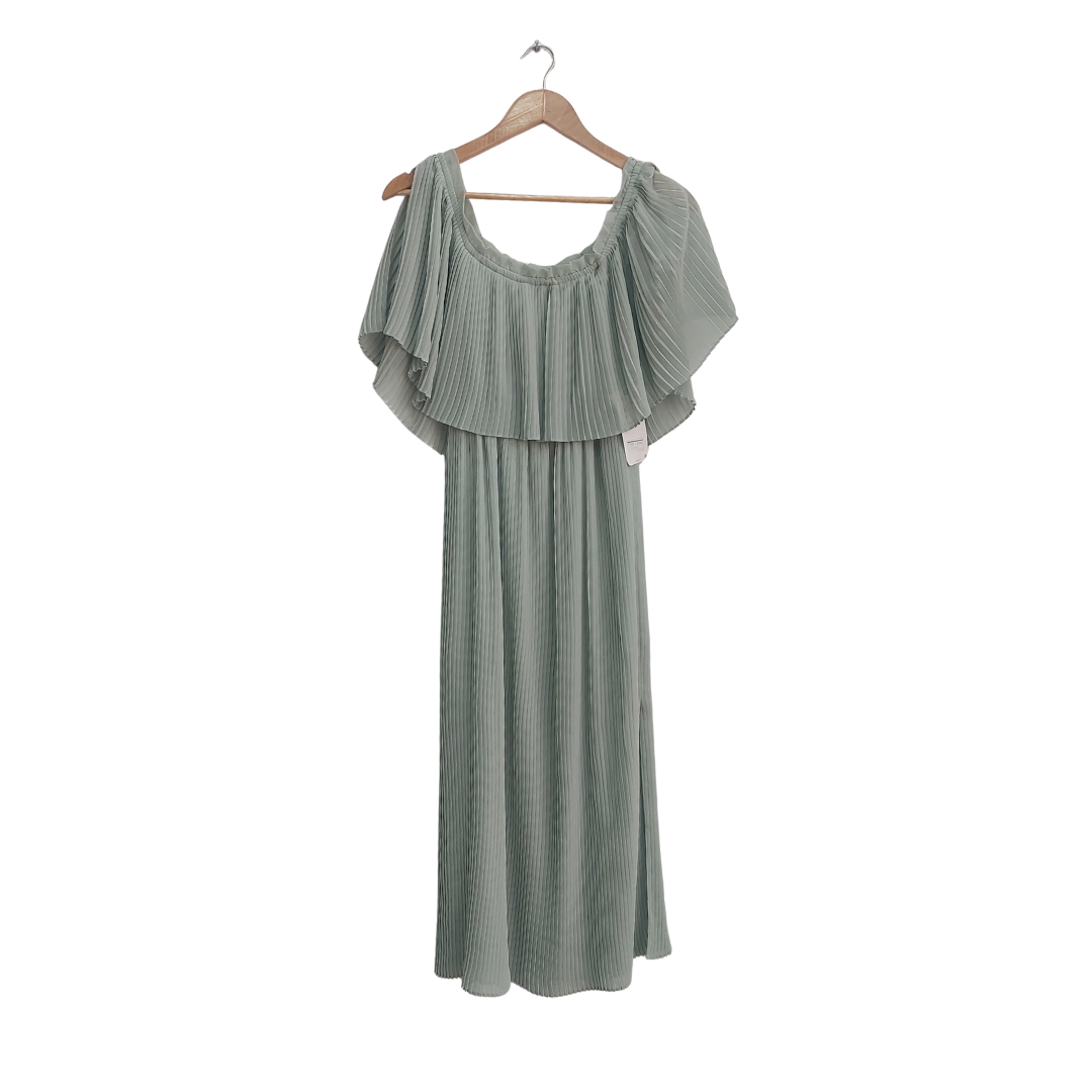 Zara Light Green Pleated Off Shoulder Dress | Brand New |