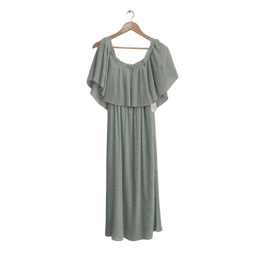 Zara Light Green Pleated Off Shoulder Dress | Brand New |