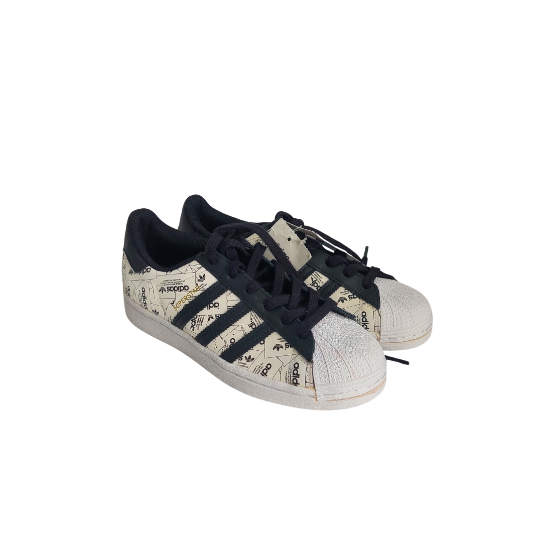 Adidas Cloud White And Black Superstar Label Collage Shoes | Brand New |