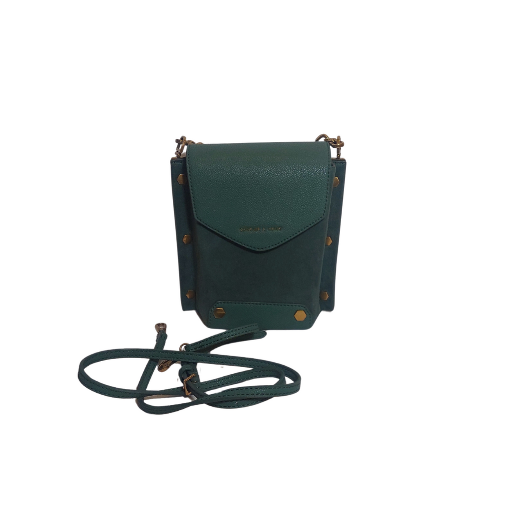 Charles & Keith Green Faux Suede & Leather Gold Chain Crossbody Bag | Gently Used |