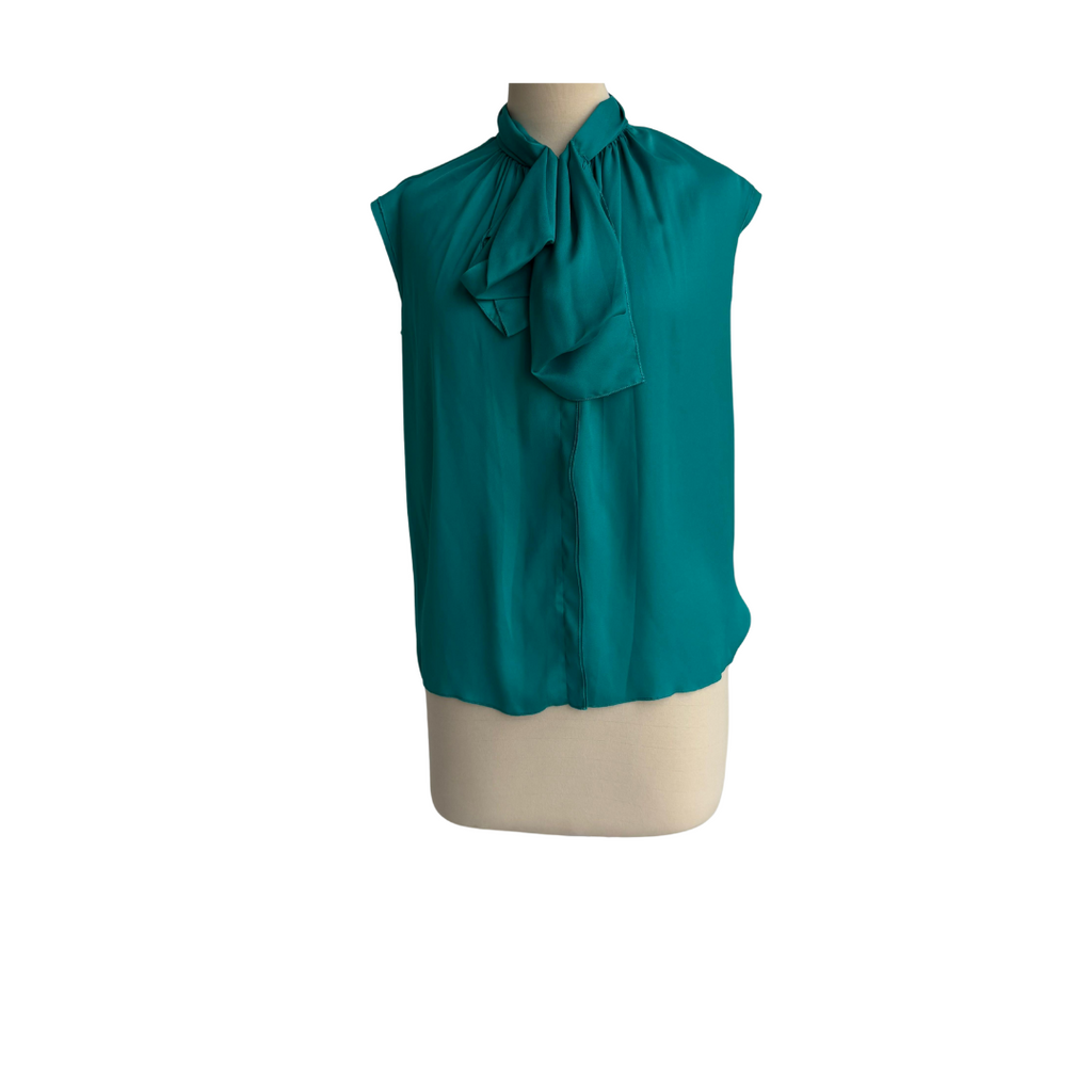 Mango Sea Green Sleeveless Neck-Tie Top | Pre Loved |