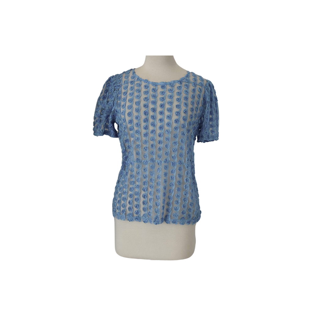 New Look Light Blue Rose Detail Net Blouse | Brand New |