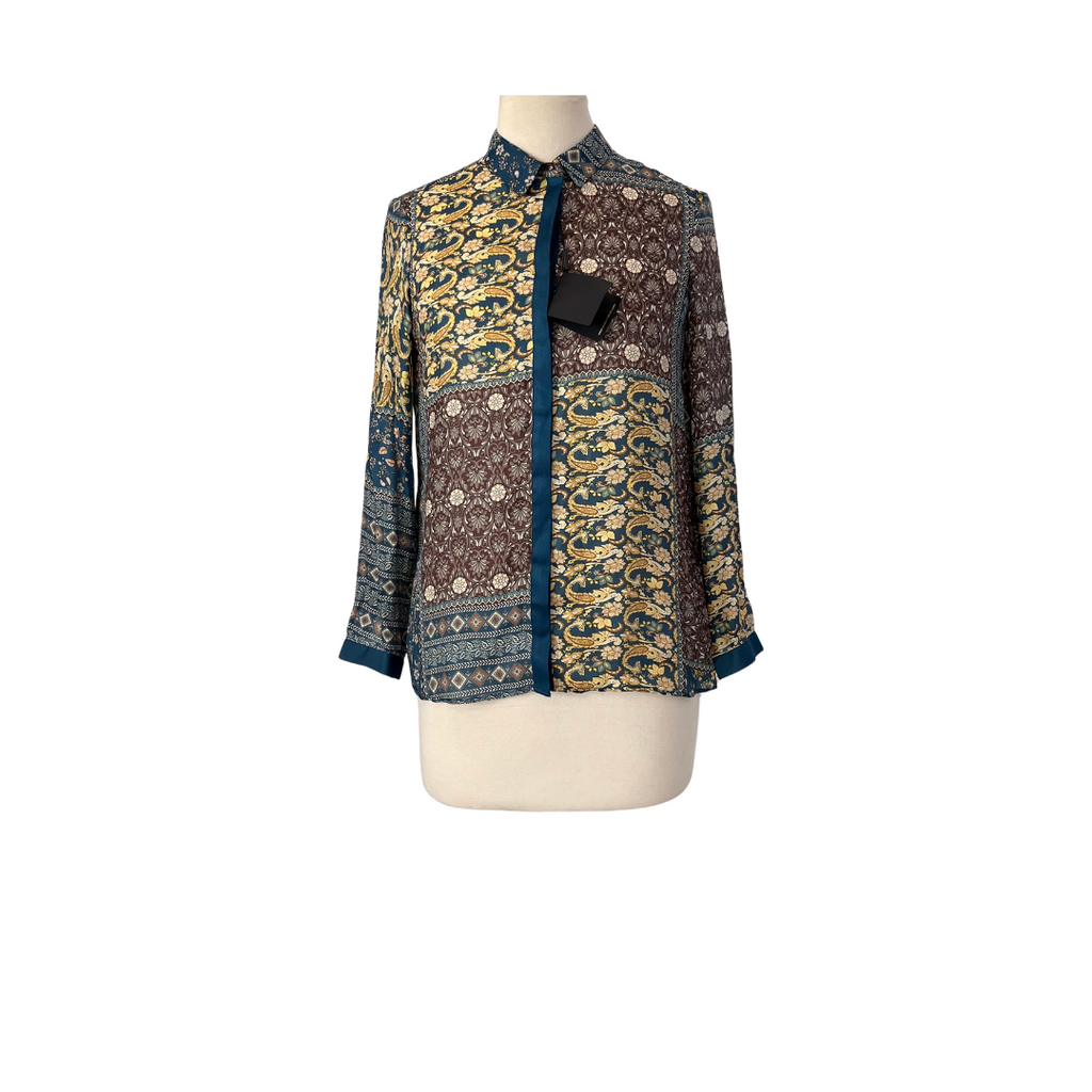Massimo Dutti Printed Summer Silk Button Down Top | Brand New |