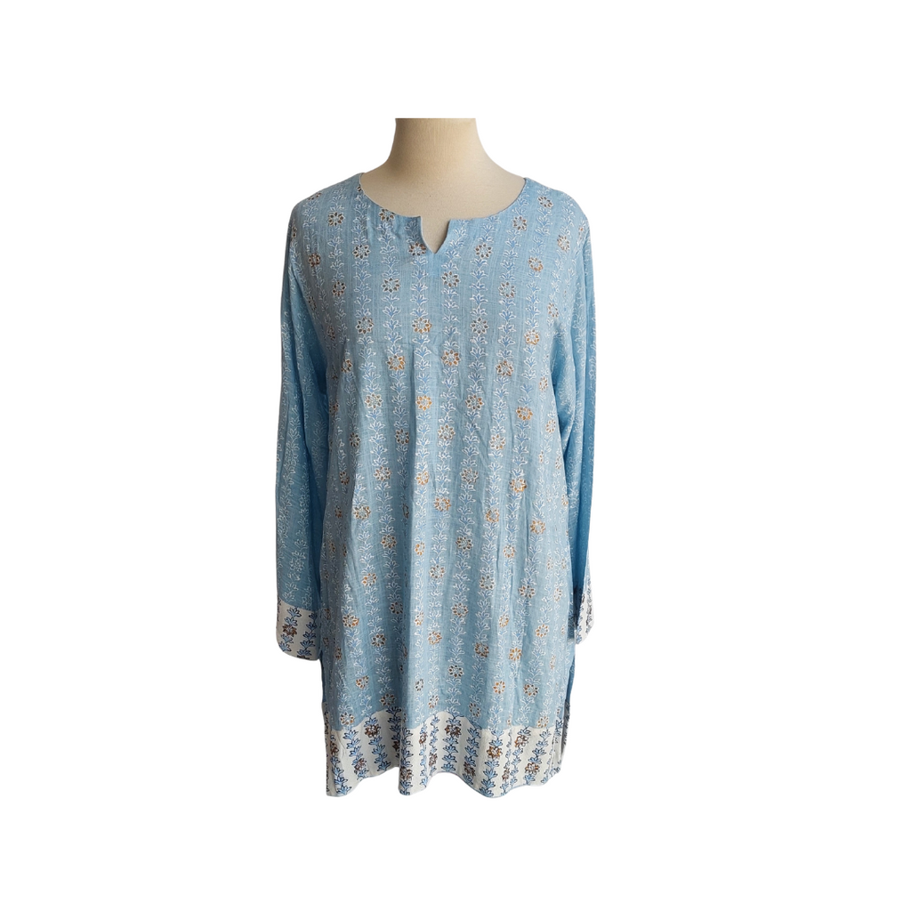 Blocked Textiles Light Blue Block Printed Short Kurta | Gently Used |