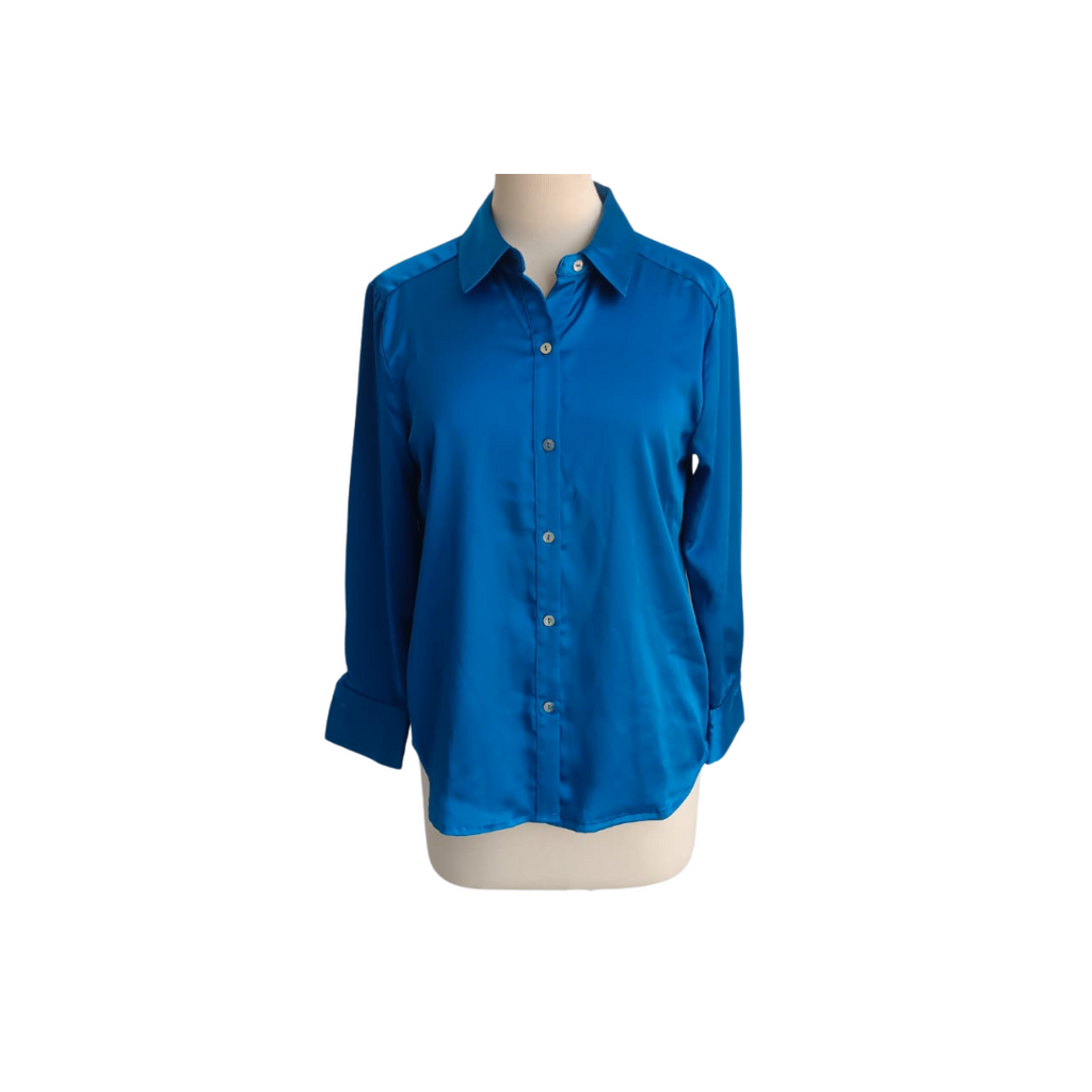 Rachel Zoe Blue Satin Collared Shirt | Brand New |