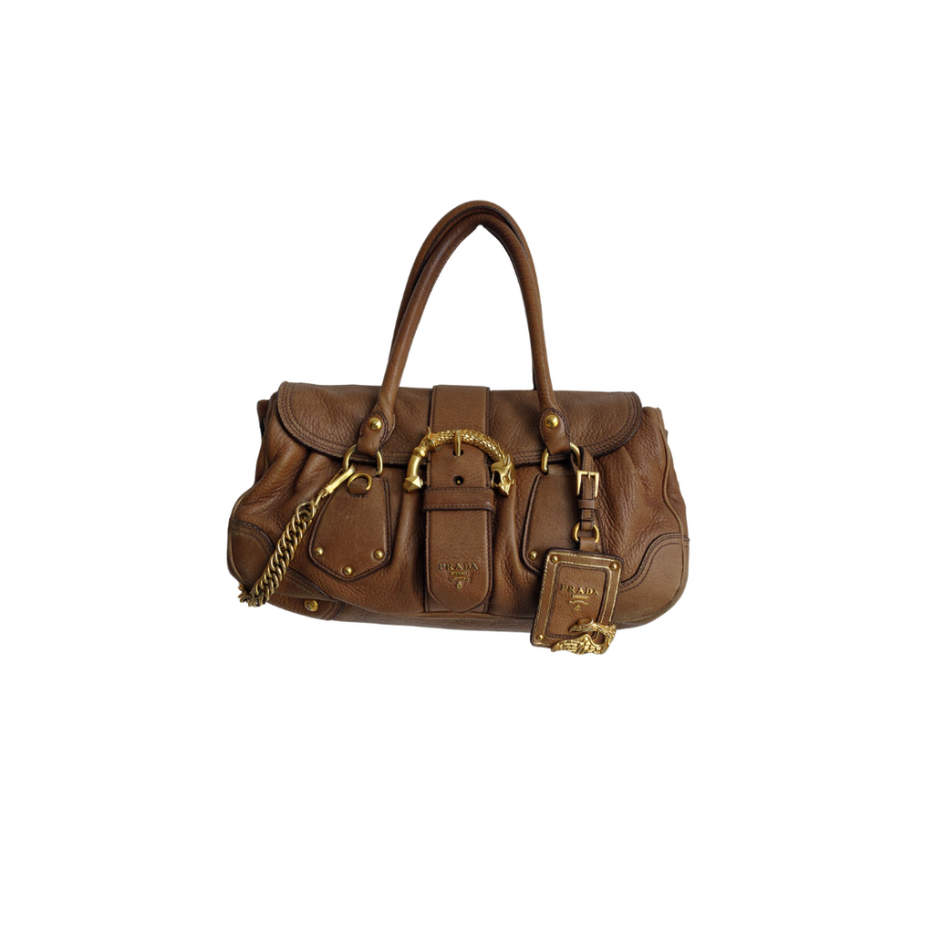 Prada Brown Cervo Leather Dragon Satchel Bag | Pre Loved |