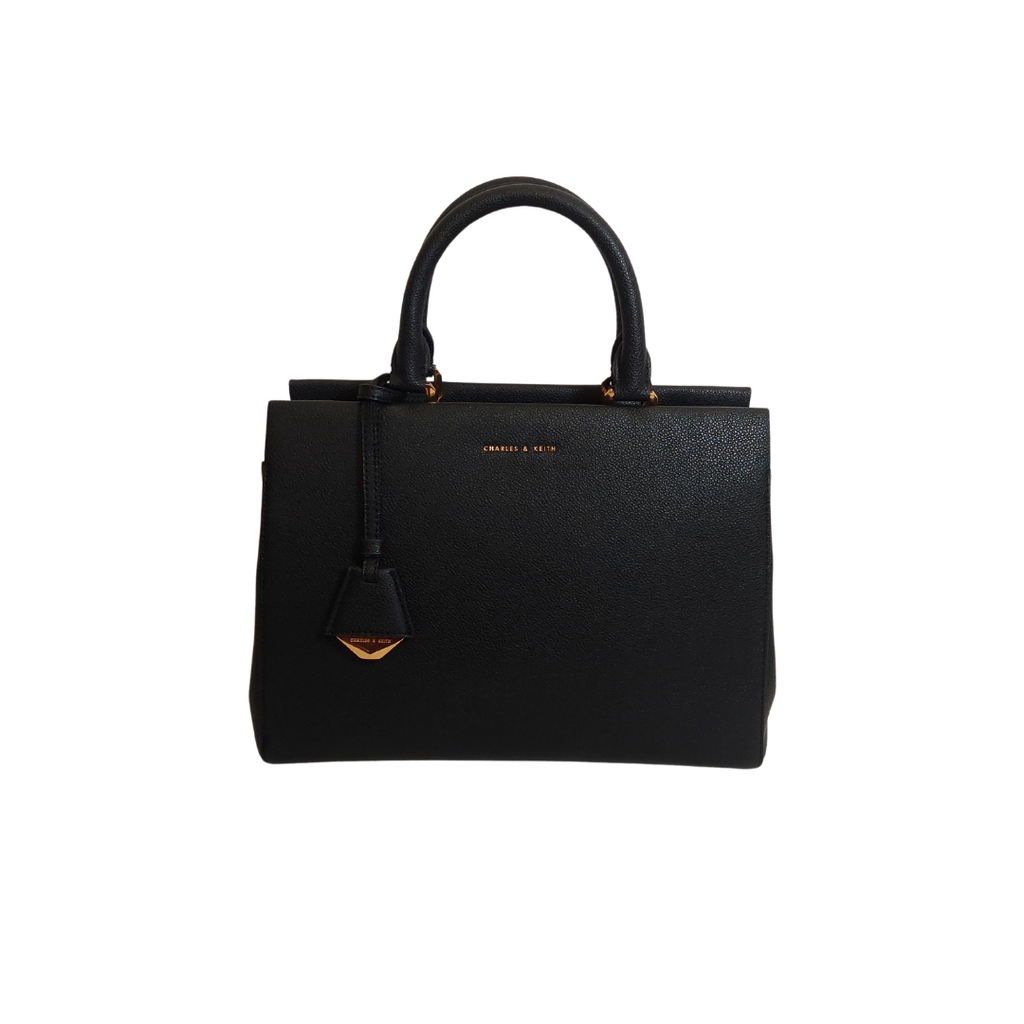 Charles & Keith Black Mirabelle Structured Top Handle Bag | Gently Used |