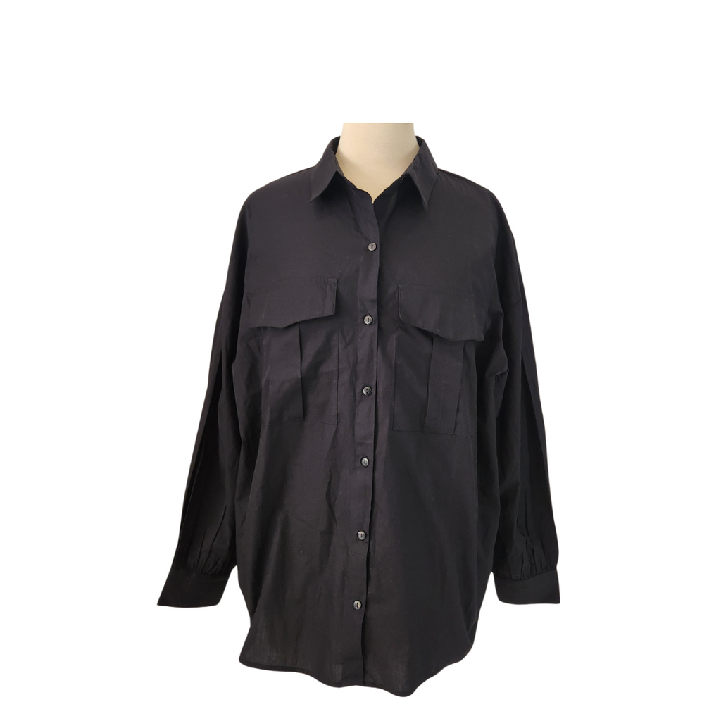 Boohoo Black Cotton Collared Shirt | Brand New |