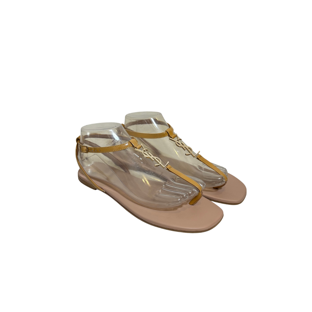 Saint Laurent 'Cassandra' Nude Patent Leather Ankle-strap Sandals | Gently Used |