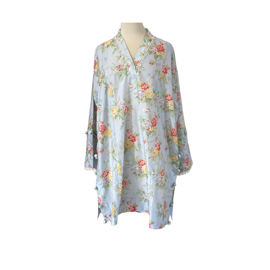 ZAHA Light Blue Floral Printed Kurta with Dupatta | Brand New |
