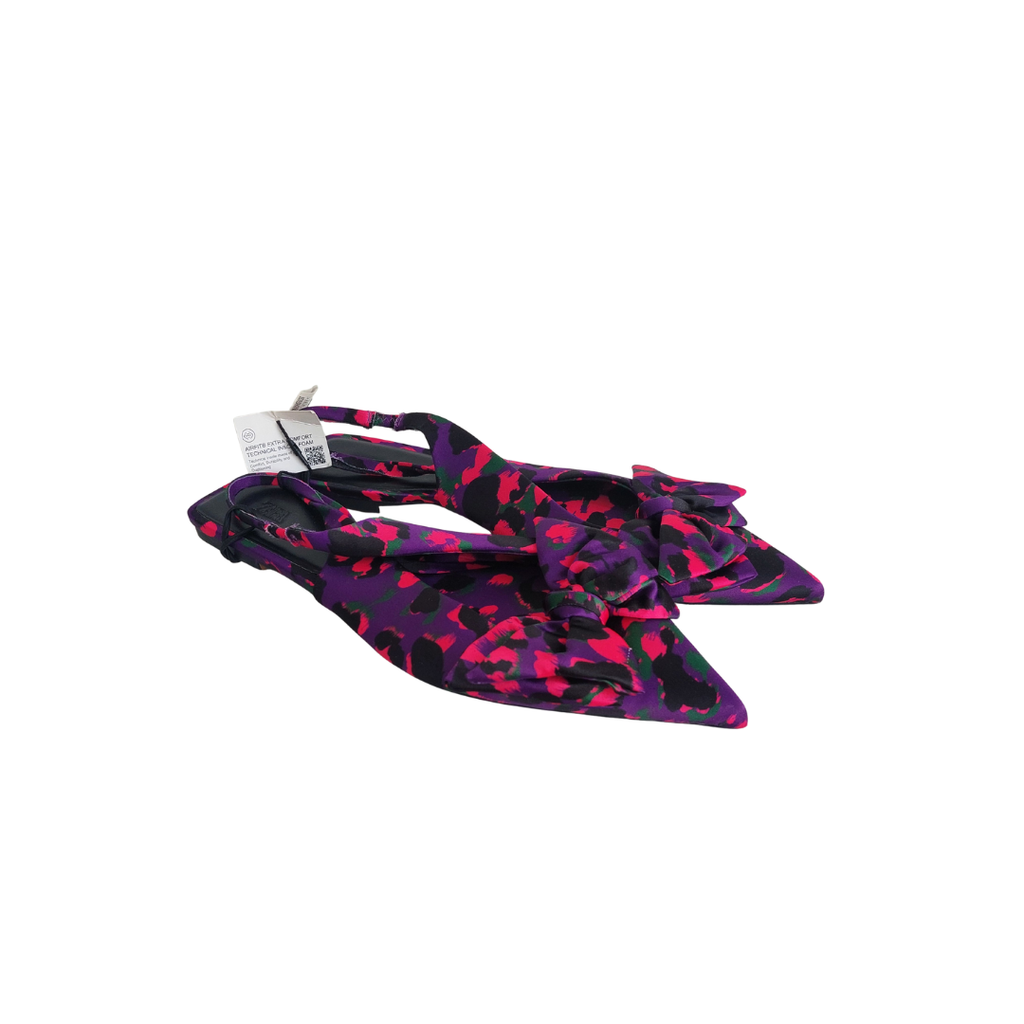 ZARA Purple Satin Bow Detail Slingback Sandals | Brand New |