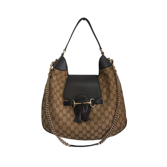 Gucci Beige/Ebony GG Canvas Emily Chain Hobo Bag | Pre Loved |