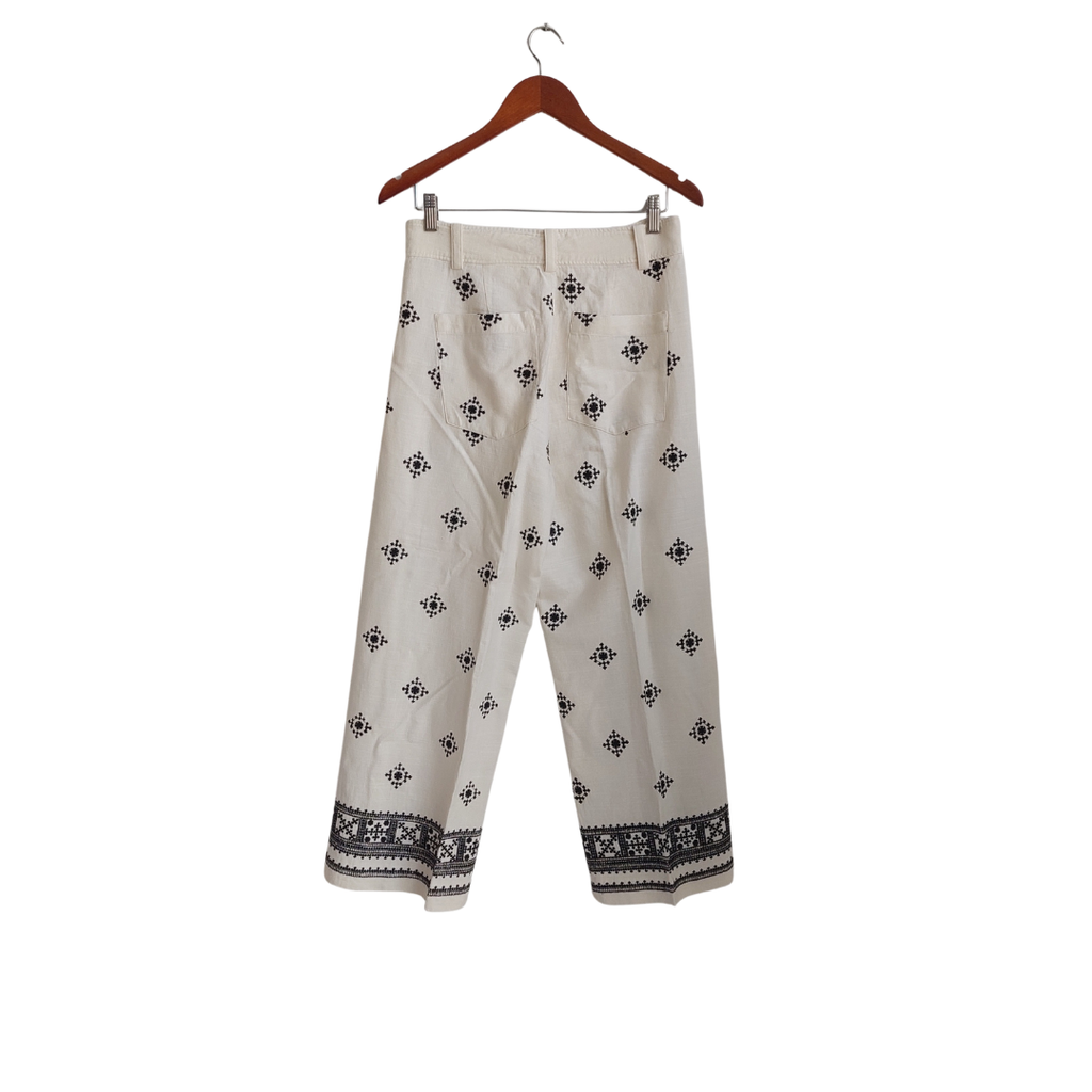 ZARA White & Black Embroidered Wide Leg Pants | Gently Used |