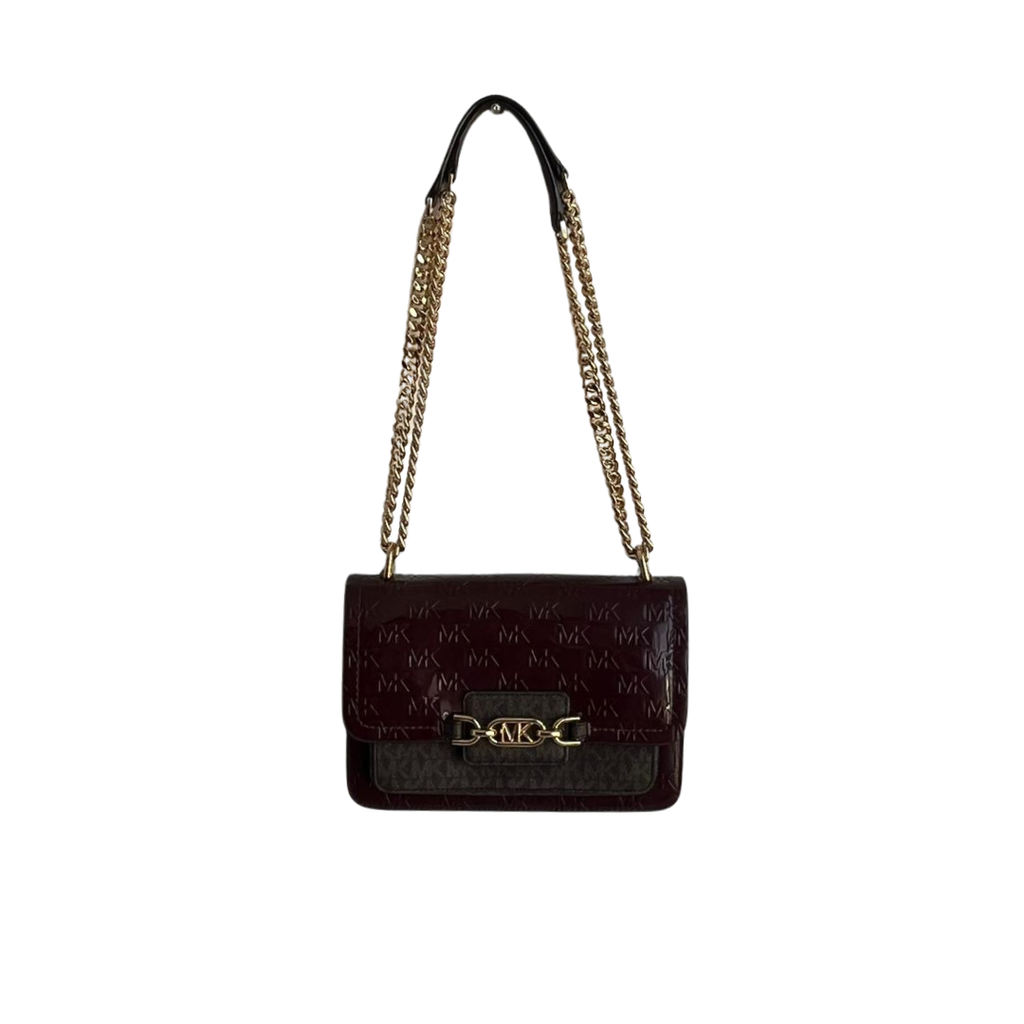 Michael Kors Merlot & Brown Monogram Heather Shoulder Bag | Pre Loved |