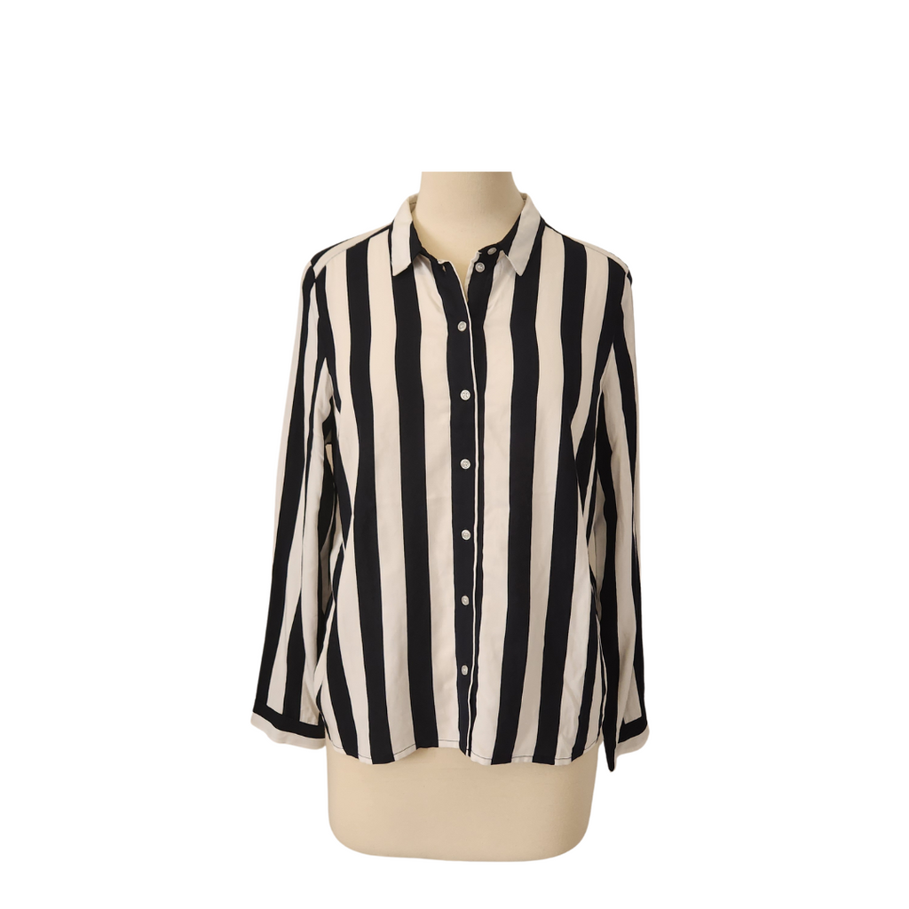 H&M Navy & White Striped Collared Shirt | Pre Loved |