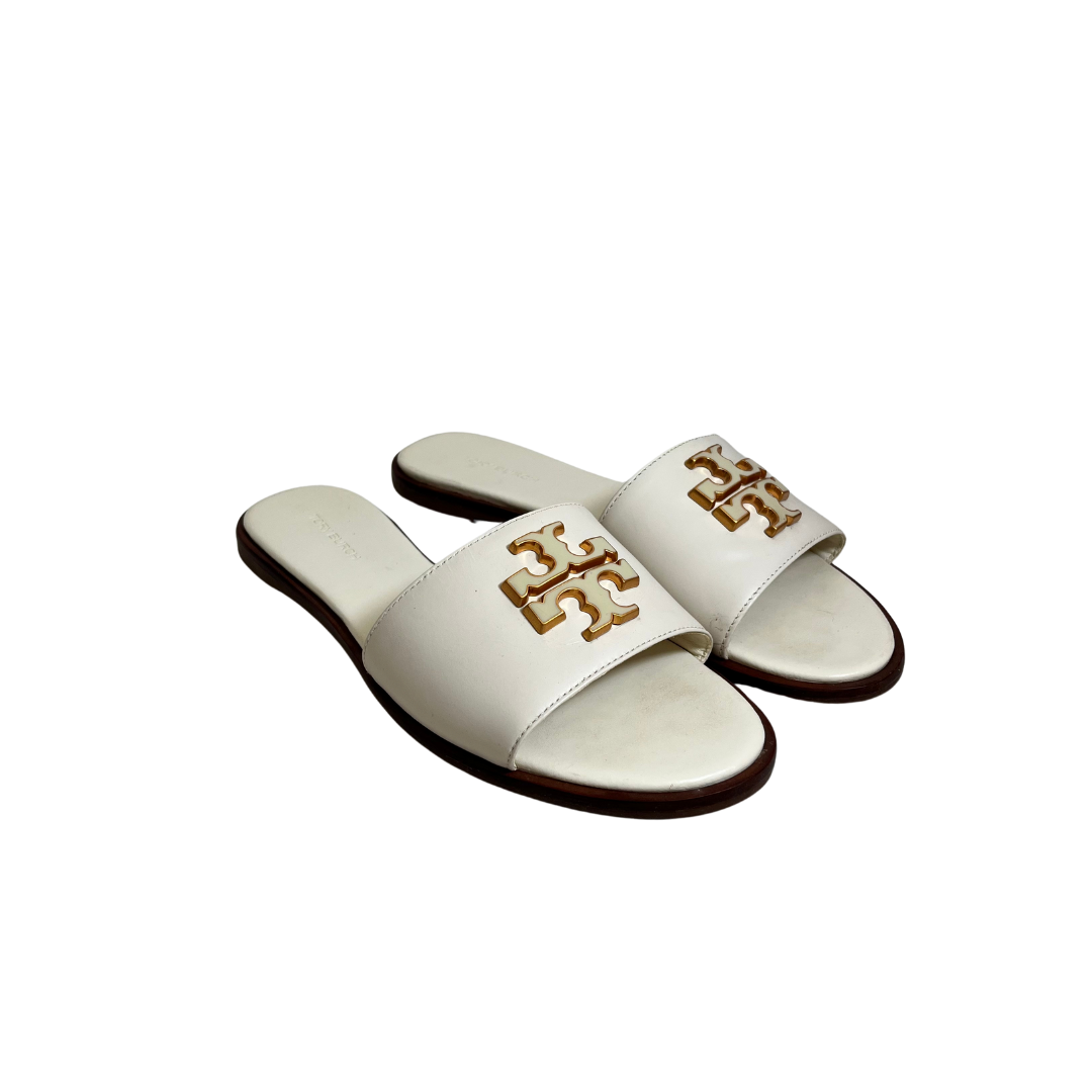 Tory Burch Ivory Leather Everly Slide Sandals Pre Loved
