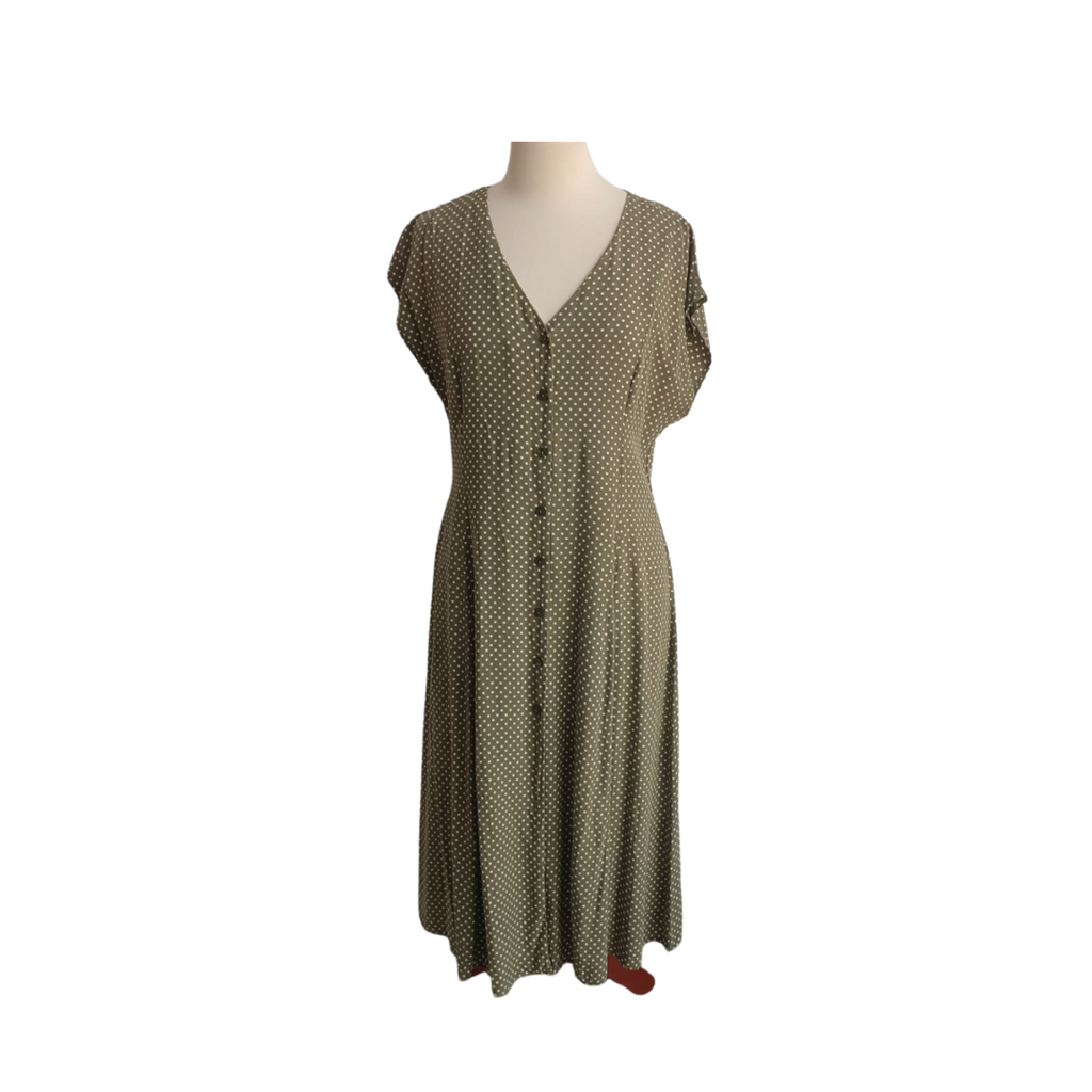 Mango Green Polka Dot Button Down Knee Length Dress | Gently Used |