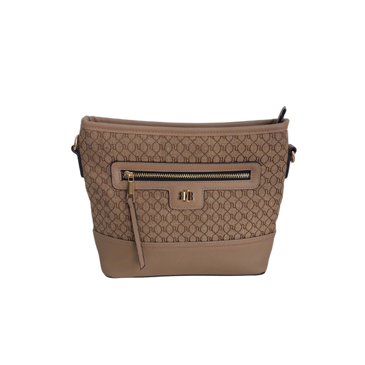 River Island Beige Monogrammed Crossbody Bag | Gently Used |