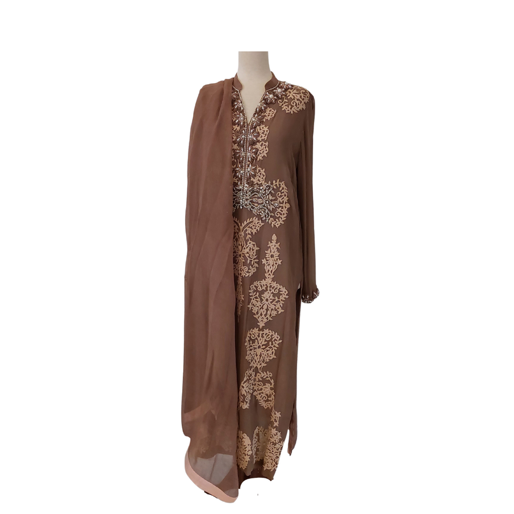 Sarah Arshad Gilani Brown & Pink Embroiderd Kameez with Duppatta | Pre Loved |