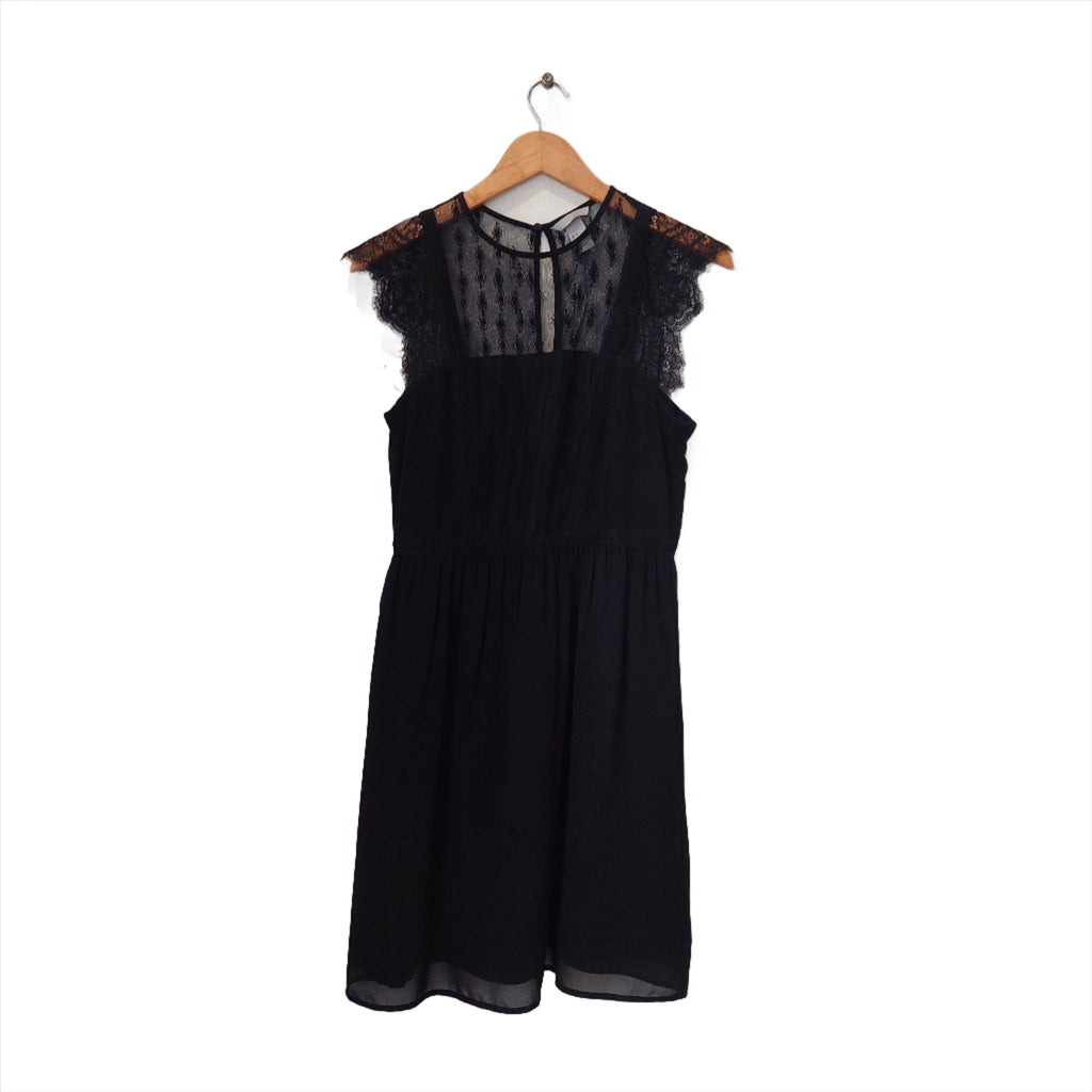 H&M Black Lace-detail Knee-length Cap-sleeves Dress | Gently Used |