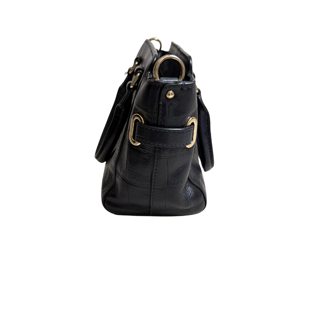 Coach Navy Crocodile Embossed Leather Crossbody Bag | Pre Loved |