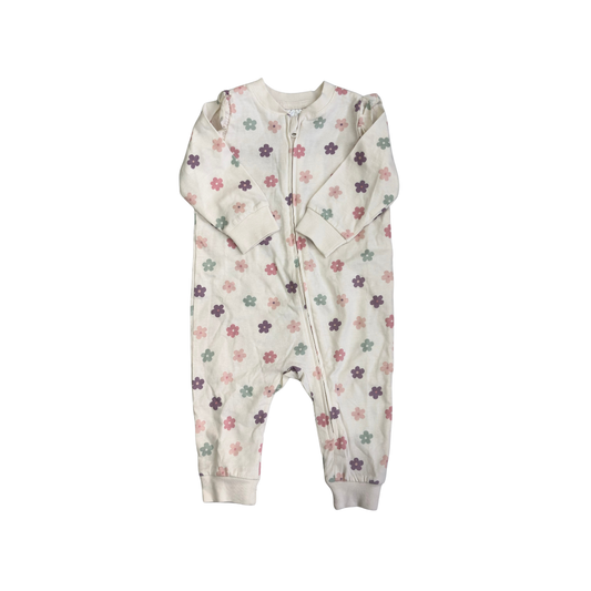H&M Off-White Multicolor Floral Patterned Cotton Sleepsuit (4-6 Months) | Brand New |