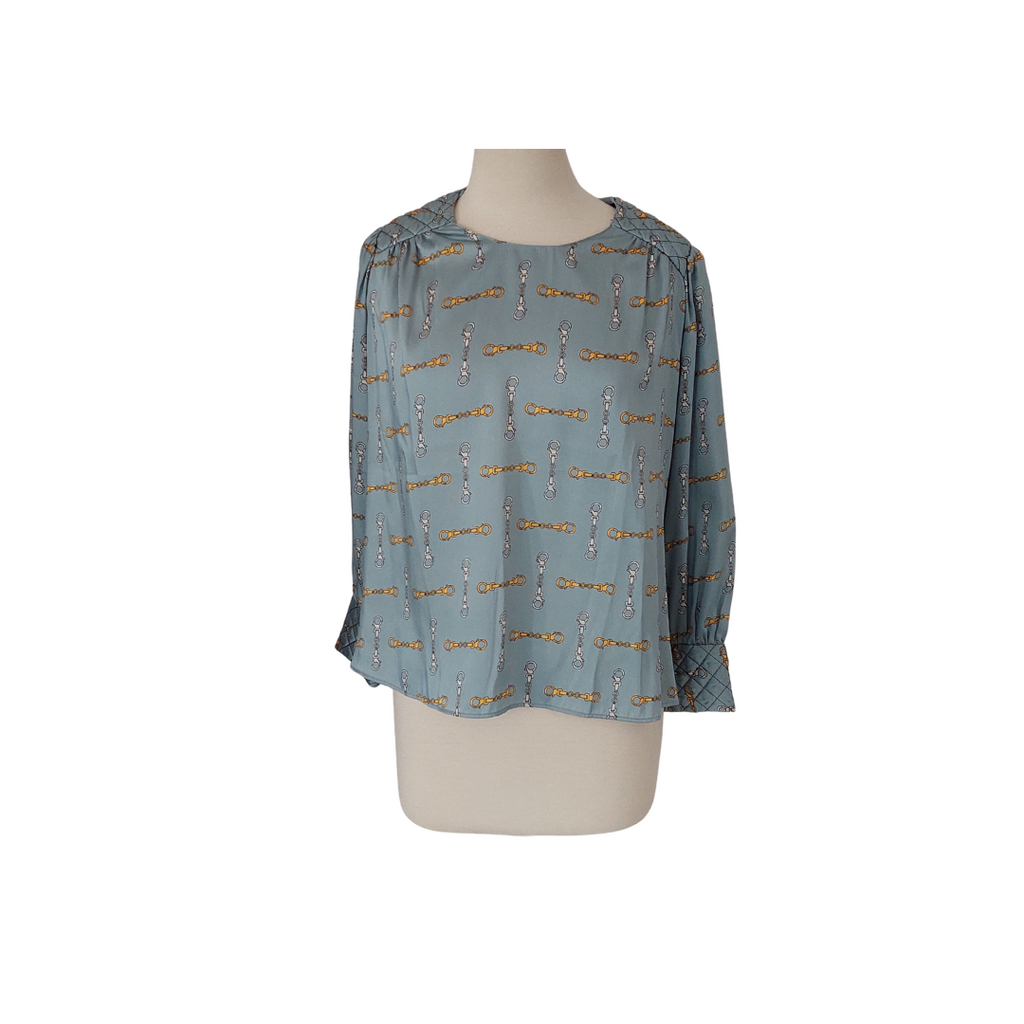 Zara Light Blue Hook Printed Satin Top | Gently Used |