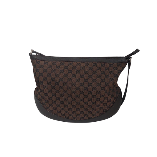 Gucci Dark Brown Large GG Canvas Half Moon Crossbody Bag | Gently Used |