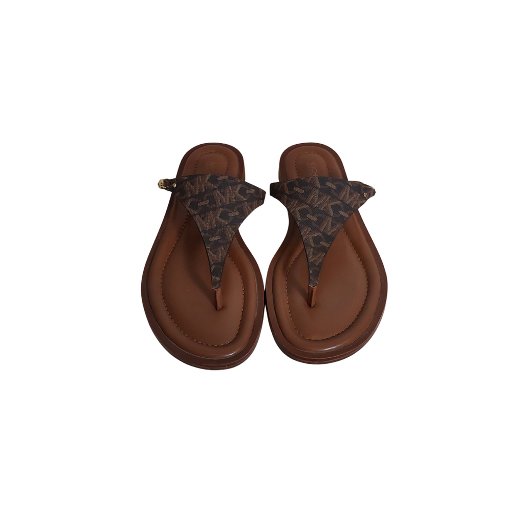 Michael Kors Brown Leather 'Daniella Empire' Logo Sandals | Pre Loved  |