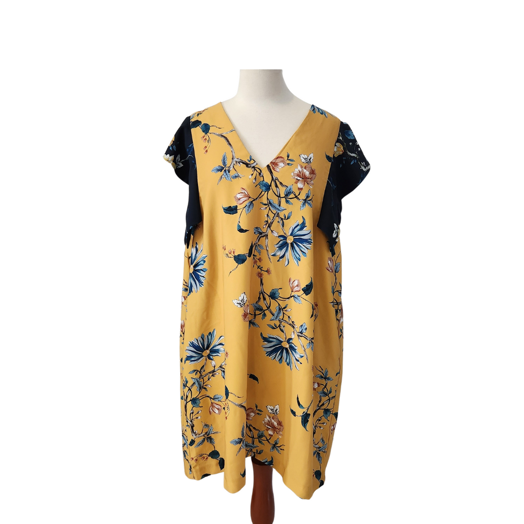 Marks & Spencer Mustard Floral Printed Midi Dress | Brand New |