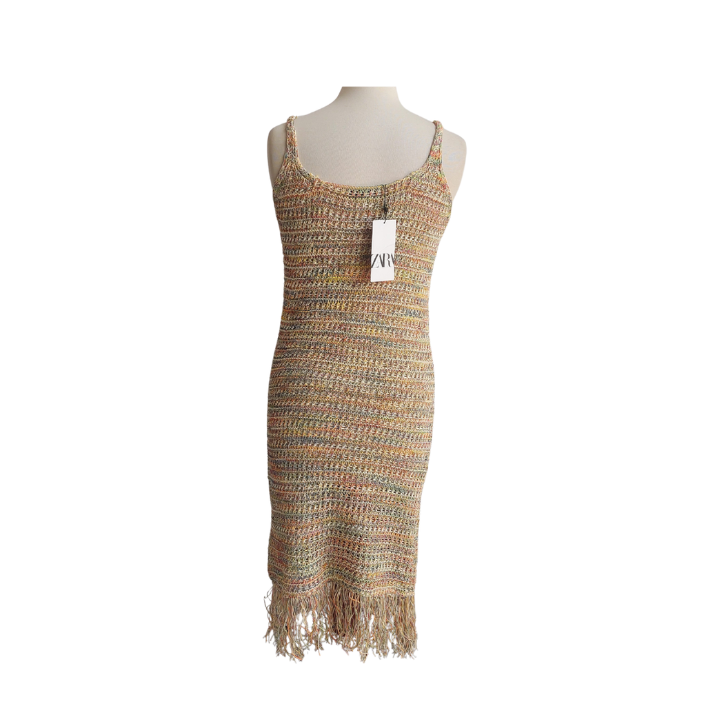 Zara Multi Coloured Sleeveless Crochet Midi Dress | Brand New |