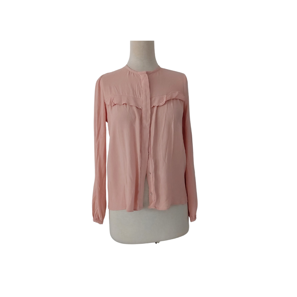 ZARA Light Pink Long-Sleeves Frill Blouse | Like New |