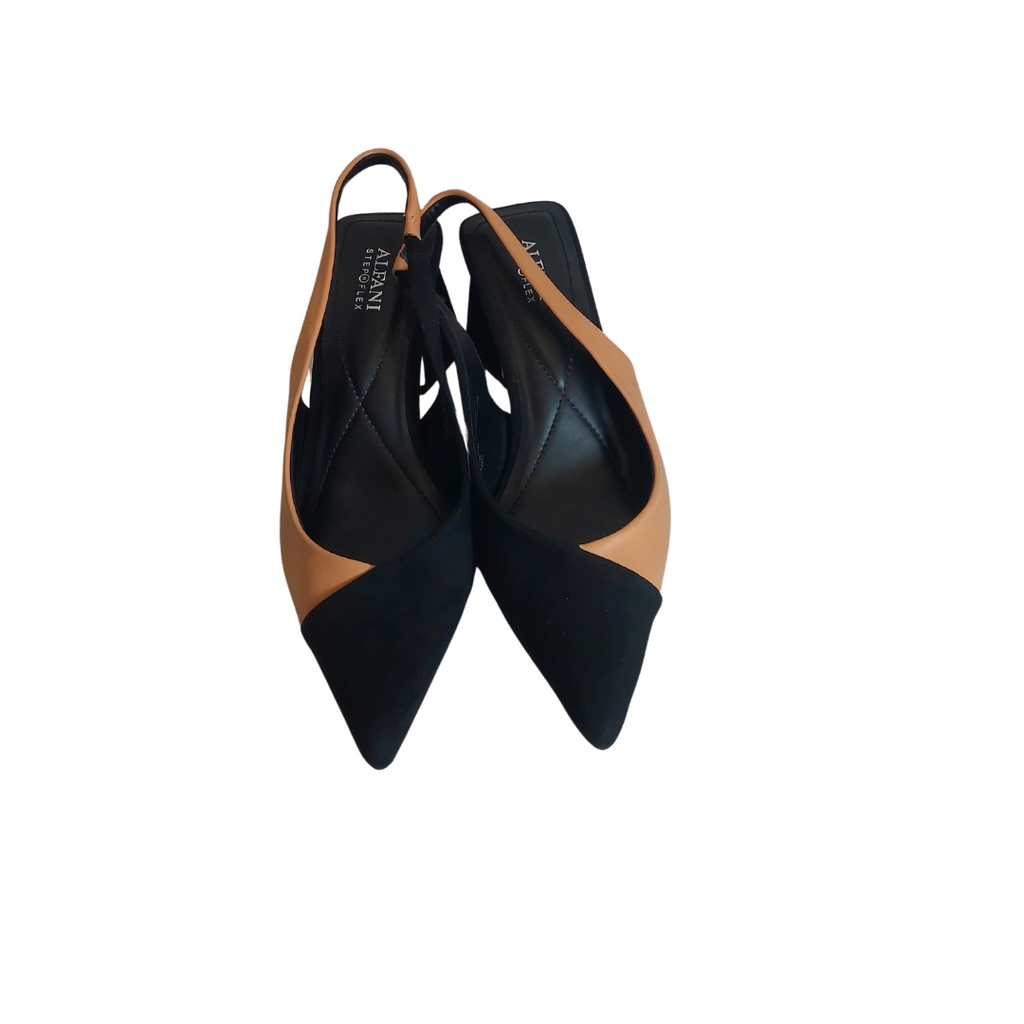 Alfani Tan & Black Suede Pointed Block-heel Mules | Gently Used |