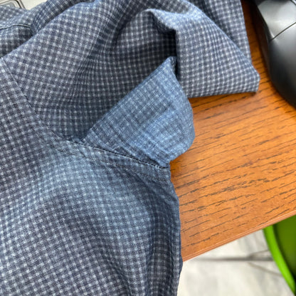 Massimo Dutti Mens Blue And White Micro-Check Collared Shirt | Pre Loved |