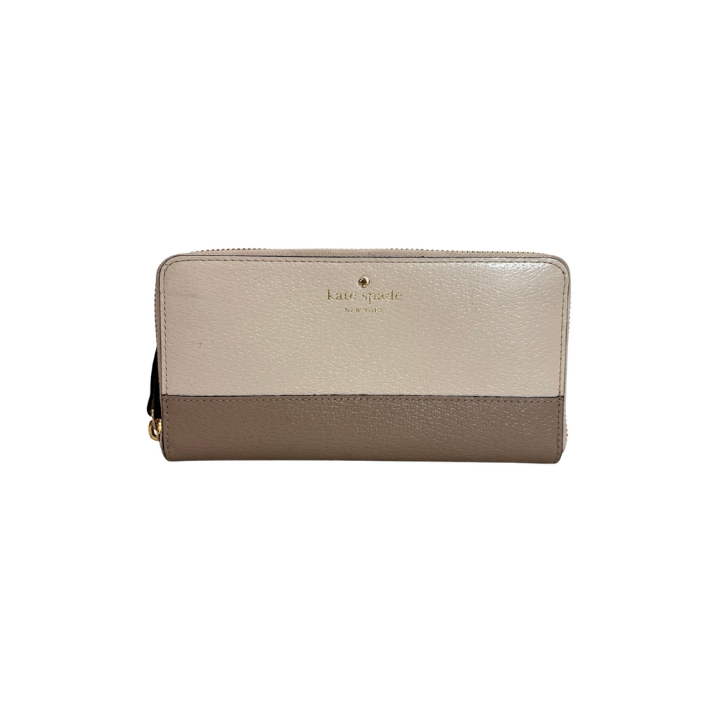 Kate Spade Cream & Taupe 'Spencer' Zip Around Continental Wallet | Gently Used |