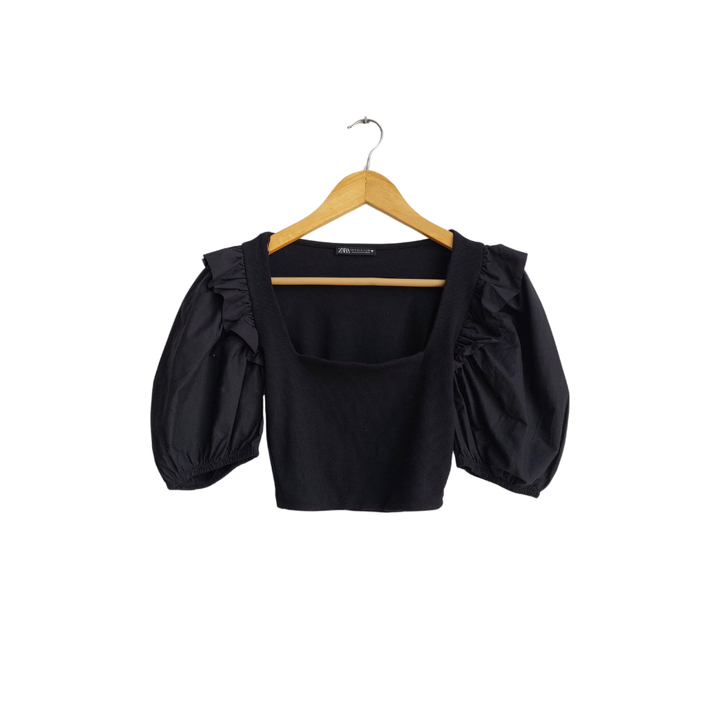 Zara Black Puff Sleeves Crop Top | Pre Loved |
