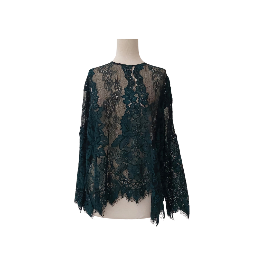 ZARA Green and Black Lace Top | Gently Used |