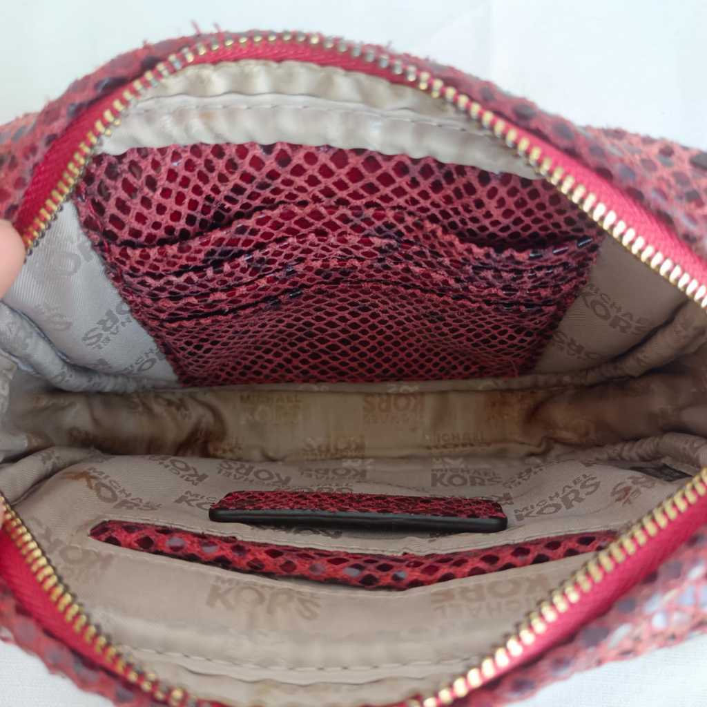 Michael Kors Red Leather Python Pattern Small Crossbody Bag | Pre Loved |