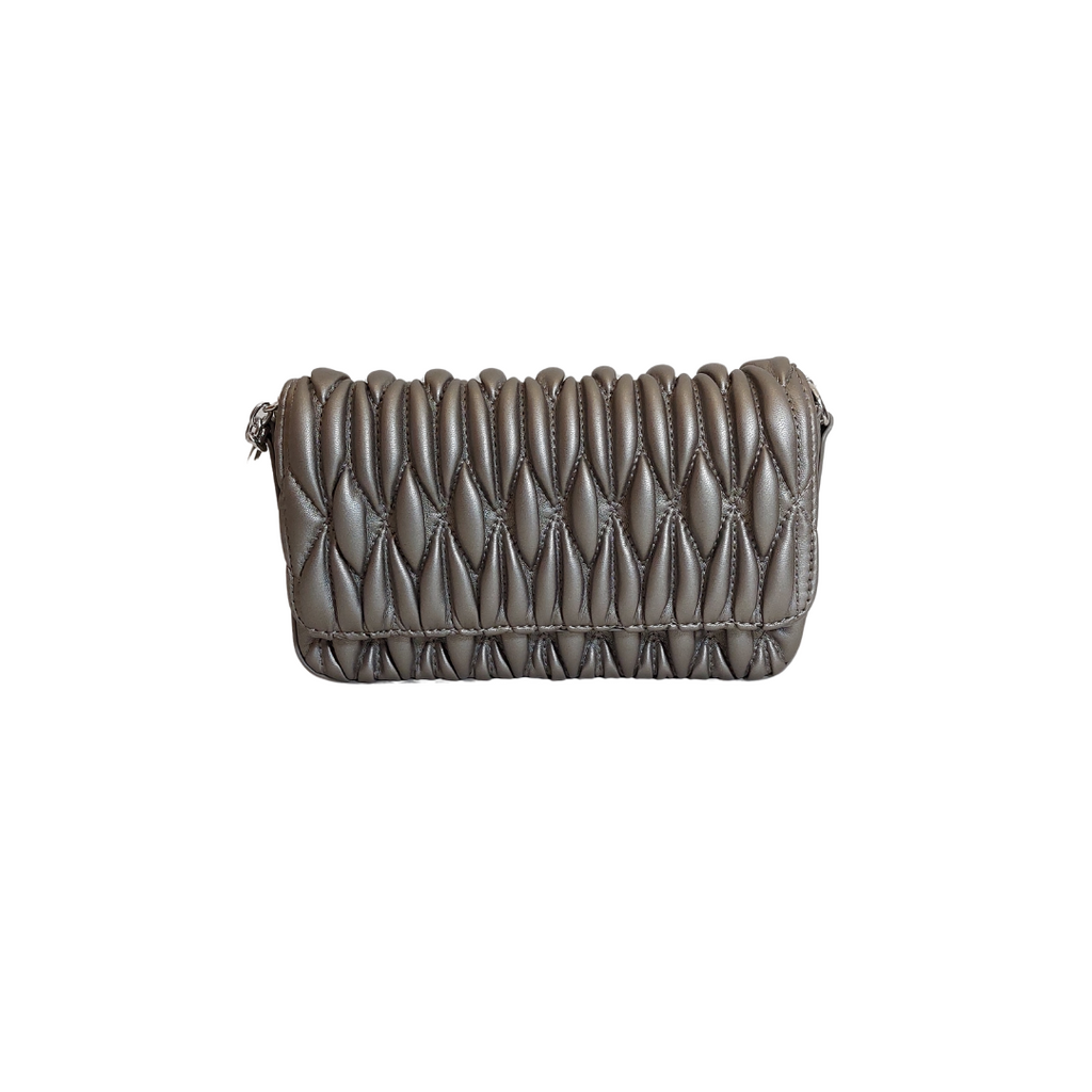 Kate Gray Silver Metallic Quilted Leatherette Crossbody Bag | Like New |