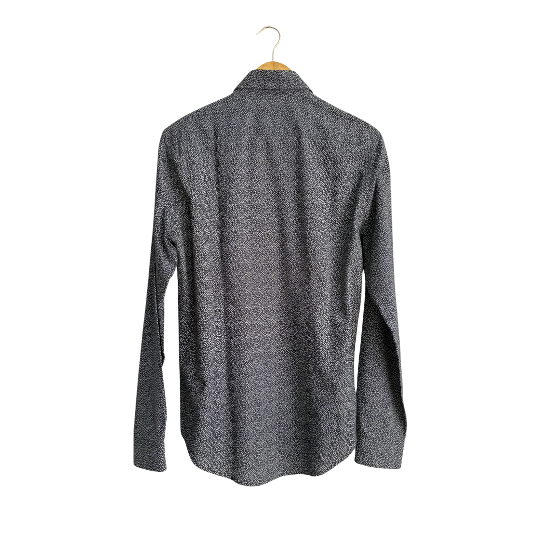 Zara Mens Slim Fit Blue And White Geometric Crosses Collar Shirt | Gently Used |