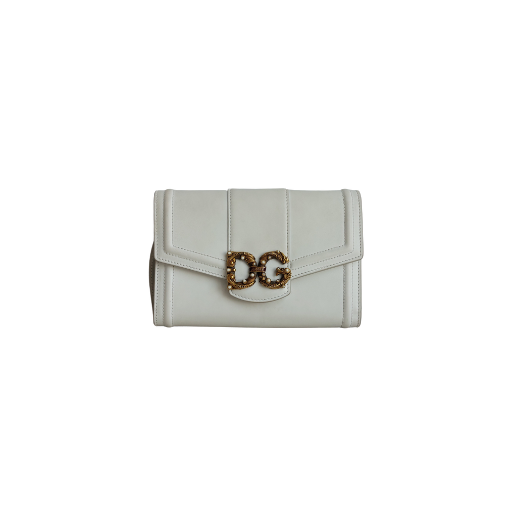 DOLCE & GABBANA White Gold Leather Amore Crossbody Bag | Pre Loved |