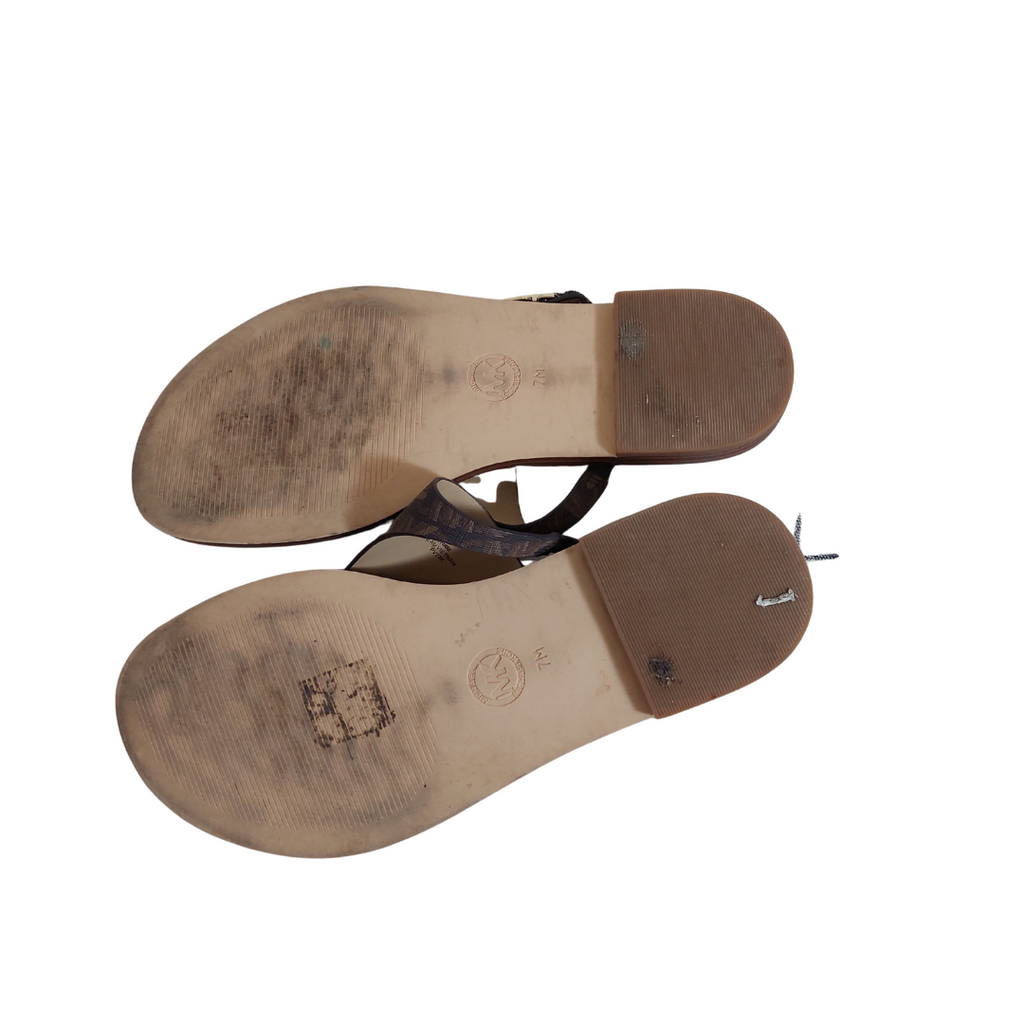 Michael Kors Brown Leather 'Daniella Empire' Logo Sandals | Pre Loved  |