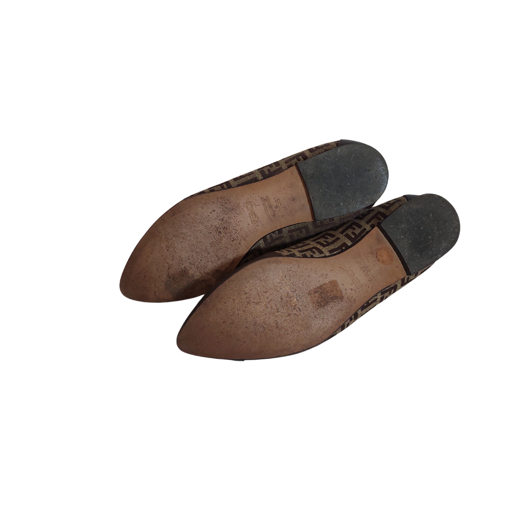 Fendi Brown Zucchino Leather And Canvas Ballet Flats | Pre Loved |